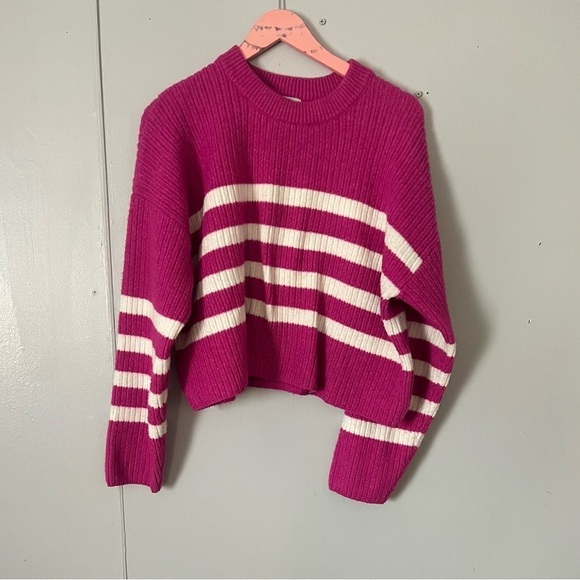 Pink Rose Sweaters - Pink Rose Fuchsia and White Striped Sweater
